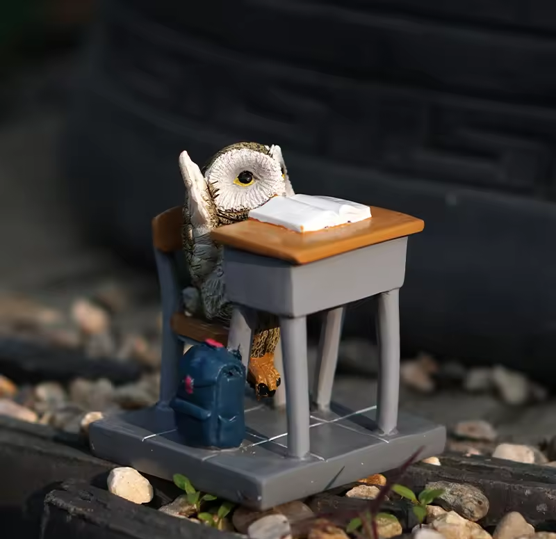 Owl Reading Book Miniature Fairy Garden Statue Home Decor Gift