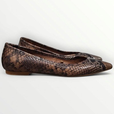 MASSIMO DUTTI Snake Print Leather Pointed Toe Ballet Flats in