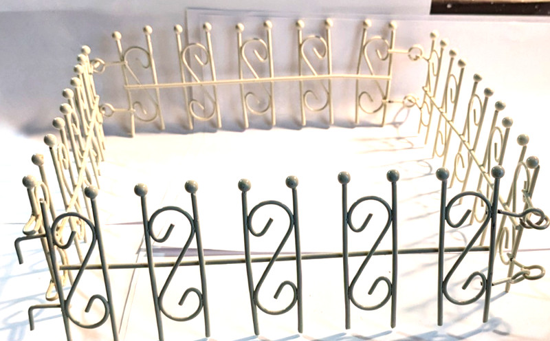 Dollhouse Fence Folding Metal w/White Plastic Coating Antique Wrought Iron Look
