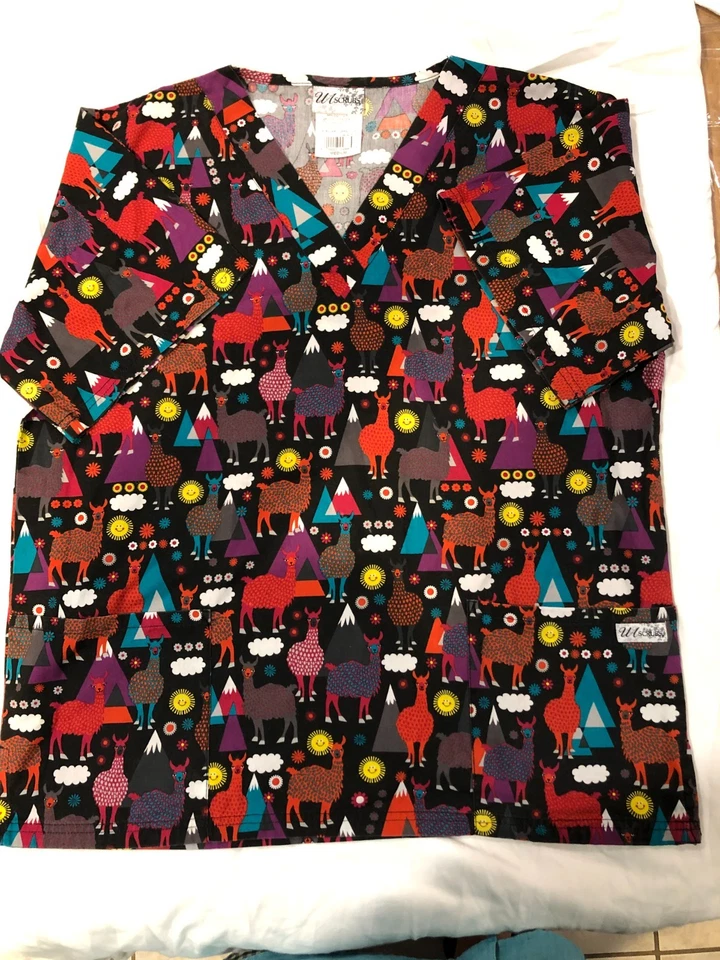 3 Women Size M Medical Scrubs - Tops - Halloween Theme - Ghosts, Pumpkins, Lama - Image 2 of 4