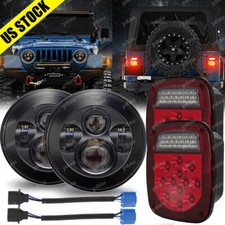 7 Led Headlights Smoke Tail Lights 1997-2006 For Jeep Wrangler Tj Cj Combo