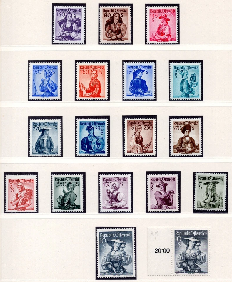 AUSTRIA 1948-1952 SCOTT # 520-556 COMPLETE SET OF 37+ EXTRA HIGH VALUE ALL MINT - Image 2 of 2
