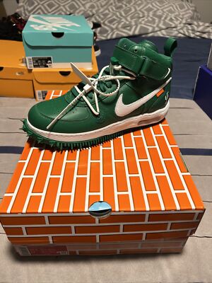 NIKE Air Force 1 Mid SP Leather x Off-White Pine Green , size 10.5 US