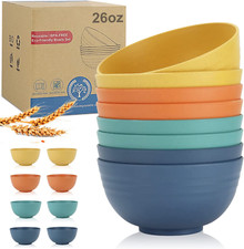 Wheat Straw Color Bowl Sets 8 PCS Unbreakable Cereal Bowl 26 Oz BPA Free
