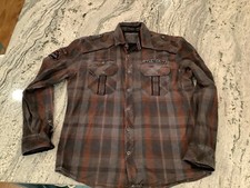 Men  s Affliction Black Premium Plaid Button Down Shirt 2XL 2X Patches Y2K
