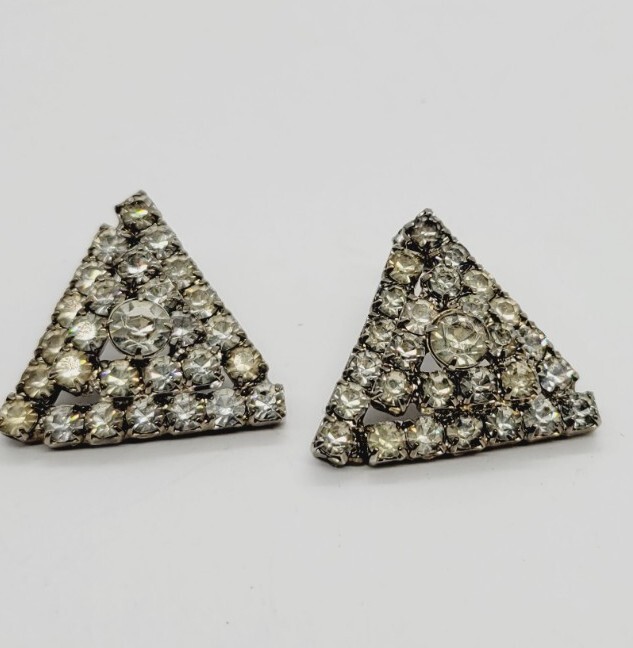 TRIANGLE Silver Tone Pierced Statement Earrings 1… - image 1