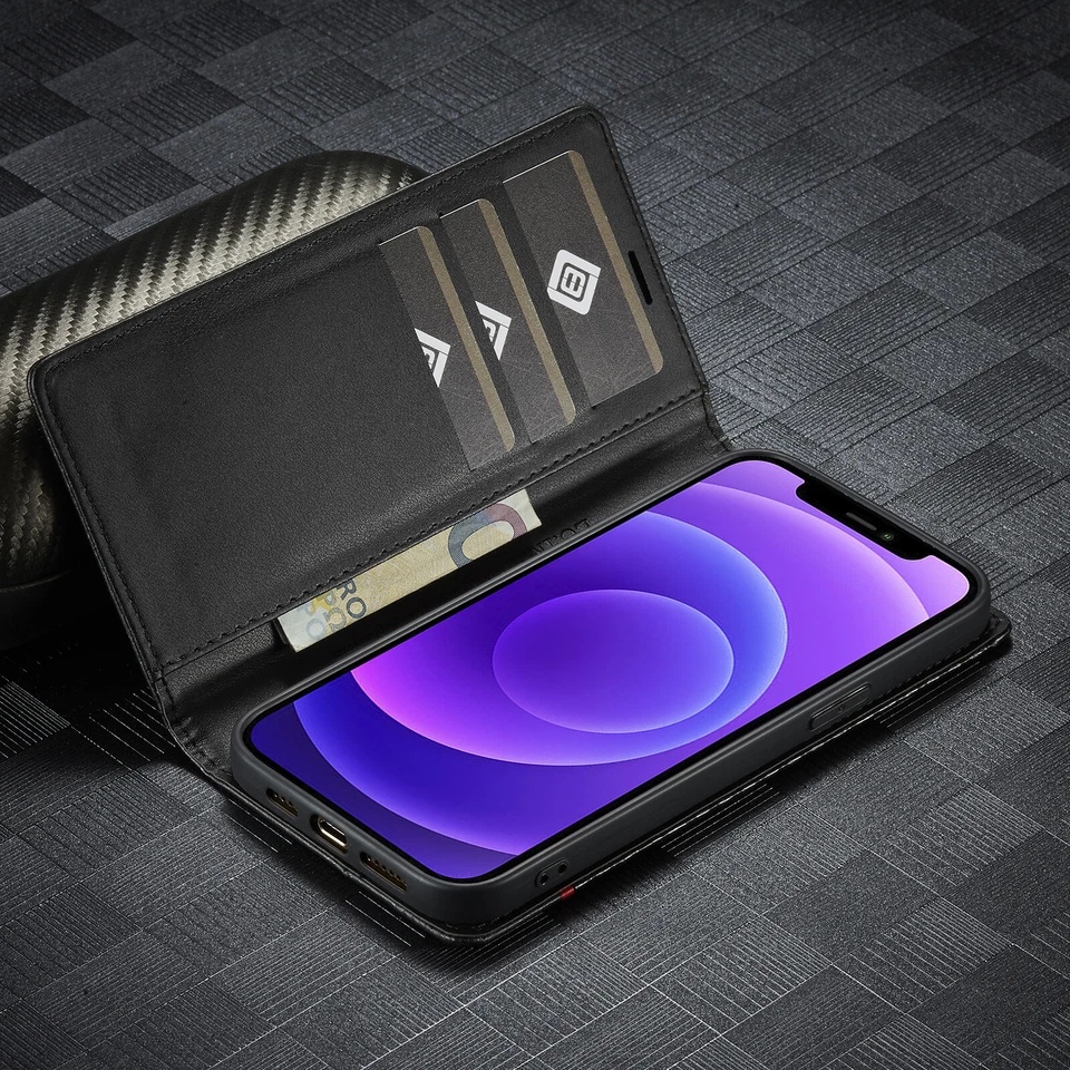 For iPhone 17 Pro Max 16 16E 12 11 7 Carbon Fiber Leather Wallet Flip Stand Case - Image 4 of 4