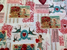 Valentine heart Romantic Postcard Angel Collage cotton fabric choice of size