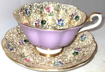 wunderschöne Royal Albert Princess Serie Tasse Untertasse lila hochgold Chintz