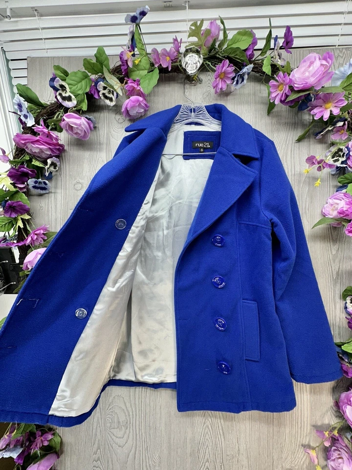 Pea Coat Womens Size Small Blue Wool Blend Double Breasted Thick Jacket - Image 4 of 4