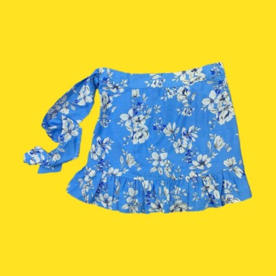V BY VERY Wrap Skirt, Gorgeous Floral Print with Zip Up Closure, Blue, UK 14