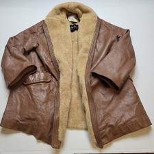 Vtg The Hub Leather Jacket Womens M Mark V Open Front Faux Sherpa Lined 80s