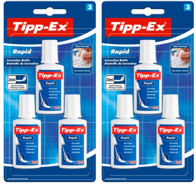 2 x Tipp-Ex Schnellkorrekturflüssigkeit schnelltrocknende Farbe 3er Pack (6 insgesamt)