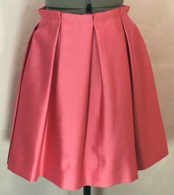 Milly Box Pleated Paper bag Waist Pink Knee Length Skirt Wool Silk