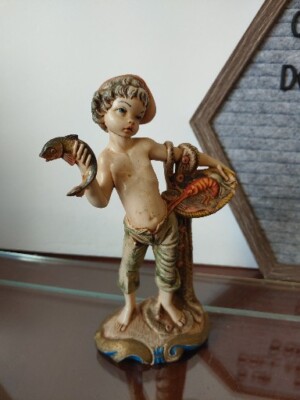 Vintage Depose Italy #722 Simonelli Boy Figurine with Fish