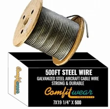 1/4-in x 500-ft Galvanized Steel Aircraft Cable Wire, 7x19 Strand Core