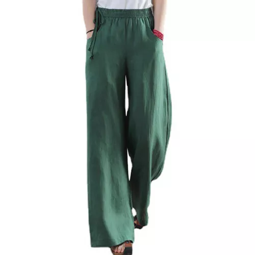 Women Loose Fit Elastic Waisted Palazzo Pant Ladies Daily Wear Casual - Picture 9 of 54