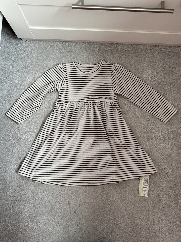 M&S Baby Girls Stripped Organic Cotton Dress Age 2 3 BNWTGS eBay