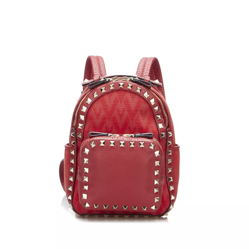 Valentino Rockstud mini rucksack backpack red canvas leather