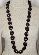 Dark Brown Hawaiian Kukui Nut Necklace Lei Ribbon Closure Individually Knotted