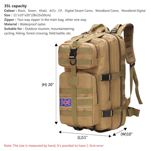 35L Outdoor Military Tactical Army Backpack Rucksack Camping Hiking Trekking Bag - Picture 4 of 20