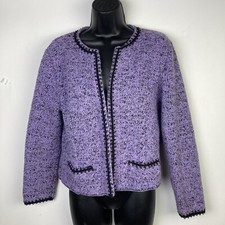 Willow M Tweed Knit Jacket Purple Black Soutache Trim Blazer