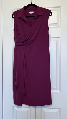 Calvin Klein Women's Kneel Length Wrap Sheath Dress Size 6 Purple Sleeveless
