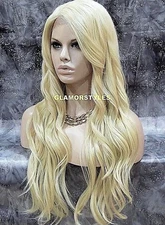 LACE FRONT FULL WIG LONG LAYERED WAVY SIDE PART BLEACH BLONDE #613 HEAT OK NWT