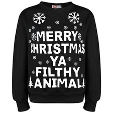 Girls Boys Xmas Jumper Black Sweatshirt Ya Filthy Animal Gifts For Childern