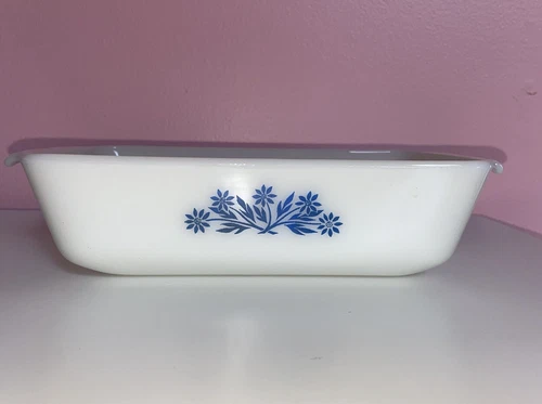 VTG Anchor Hocking Fire King Blue Cornflower Bread Loaf Pan Baking Dish 1 Qt USA
