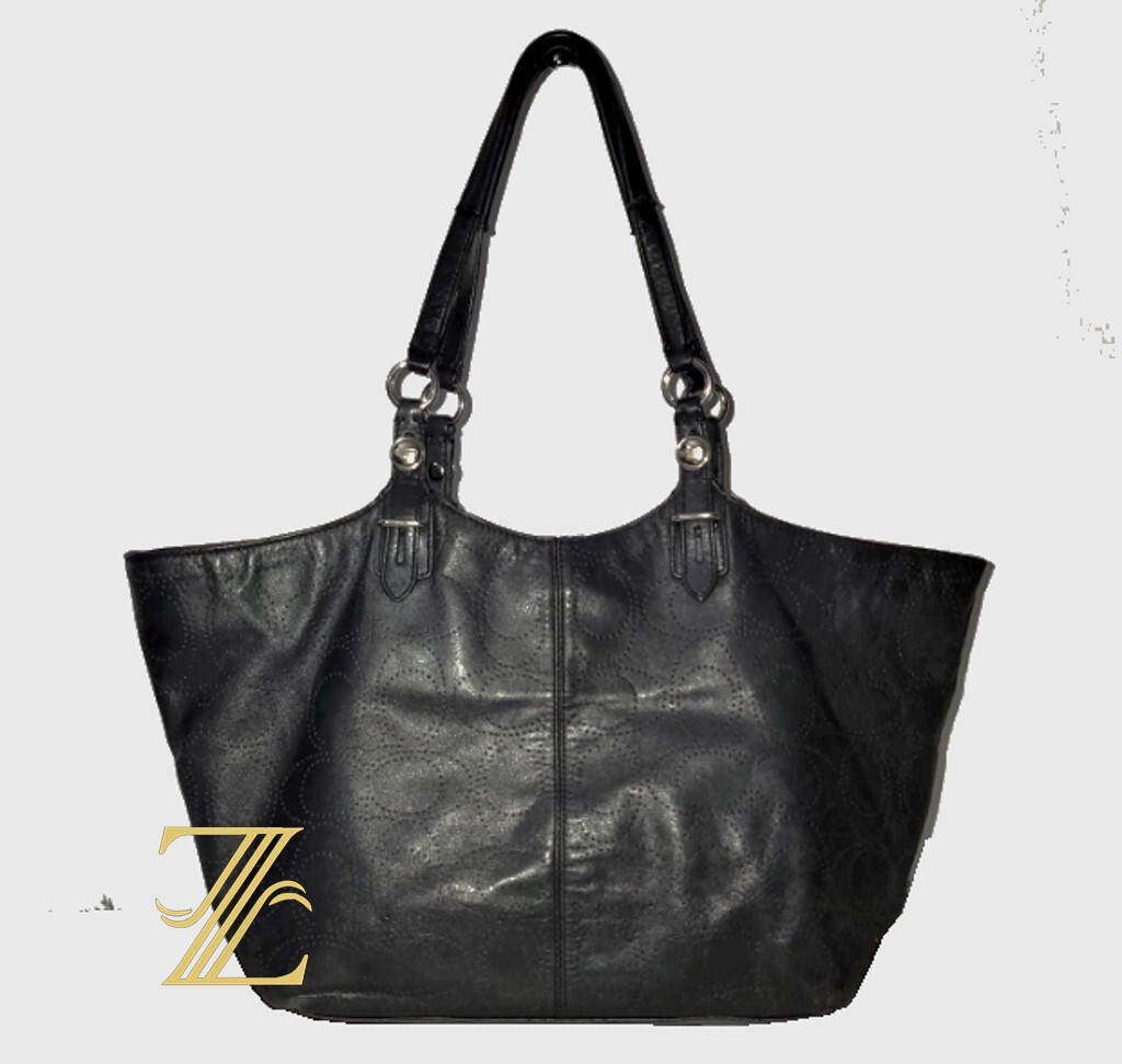 Coach F17223 Carly Bleeker Laser Perforated  Sig C Black Leather Hobo Bag ✨RARE✨ View 2