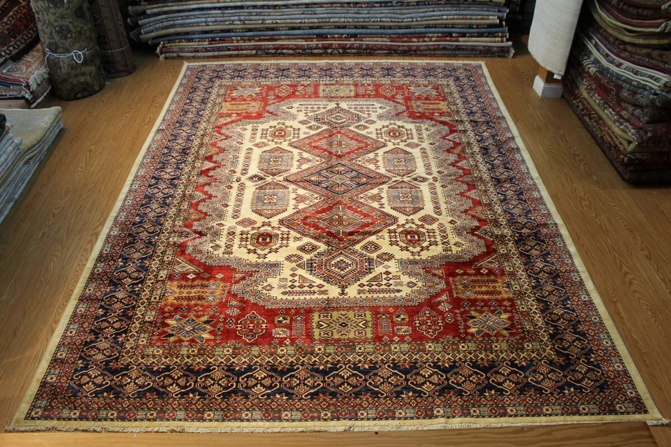 10' X 14' KAZAK DESIGN RUG HANDMADE HAND KNOTTED VEGETABLE DYED RED JEWEL COLOR - Image 2 of 4