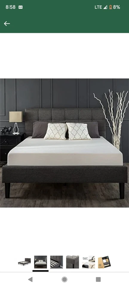 ZINUS Lottie Armação de Cama Plataforma Estofada, Cinza, Queen / Suporte de Ripas de Madeira / - Imagem 2 de 4