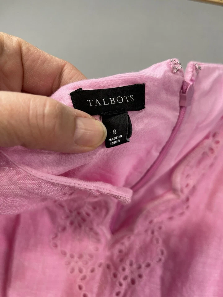 Vestido Talbots Mujer 8 Rosa Preppy Ojales Encaje Coqueta Femenino Día de San Valentín Foto 4 de 4