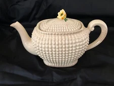 Antique Maruhon Ware Japan Hobnail Teapot Yellow Flower 6” tall 9.5” w Read