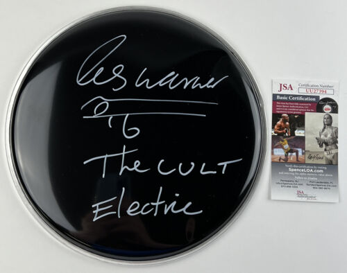 LES WARNER signed 10” DRUM HEAD The Cult Rock Band Electric 1987 Drummer JSA - Afbeelding 1 van 2
