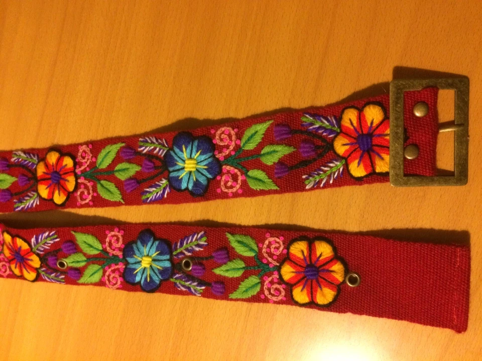 CINTURÓN PERUANO MUJER BORDADO BORGOÑA AJUSTABLE NUEVO TALLA 34-38” Foto 3 de 3