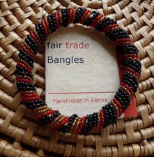 African Jewelry Maasai Masai Beaded Bracelet Bangle Kenya Fair Trade Red/BLK MED