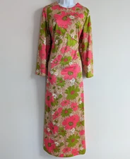 Vintage Lady Windsor Maxi Dress Womens Large 70s Floral Psychedelic Mod ILGWU