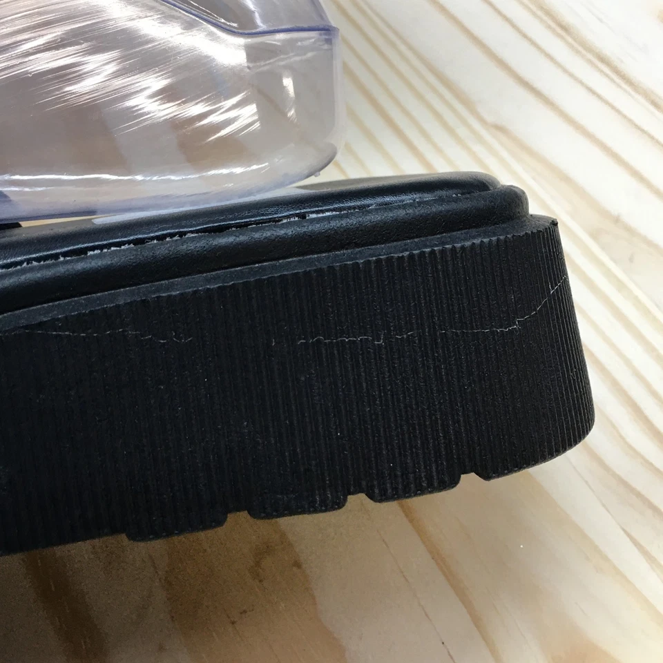 Sandalias Wanted Mujer 9 Cinta Plataforma Deslizable Negras Punta Abierta Tacones de Cuña NUEVAS Foto 3 de 4