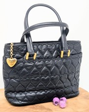 Designer Rena Lange Vintage Leder Handtasche Schwarz Stepp 90er