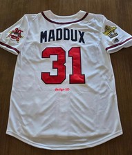 1995 MENS GREG MADDUX ATLANTA BRAVES RETRO JERSEY WHITE world series S M L XL 2X
