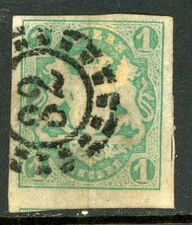 Germany States 1867 Bavaria 1Kr Blue Green  Scott #15a VFU M474