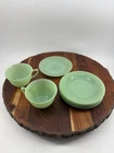 Set of 6 Vtg Green Jadeite Jane Ray Cup Saucer Plates Fire King 2 Cups See Pics