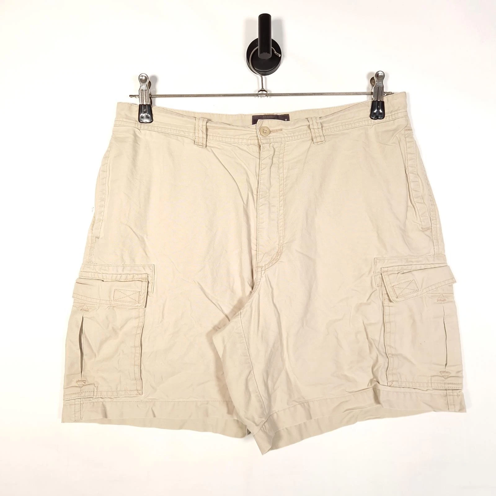 Y2K Eddie Bauer Cargo Shorts Size W35 Men's Beige 100% Cotton Casual Expedition