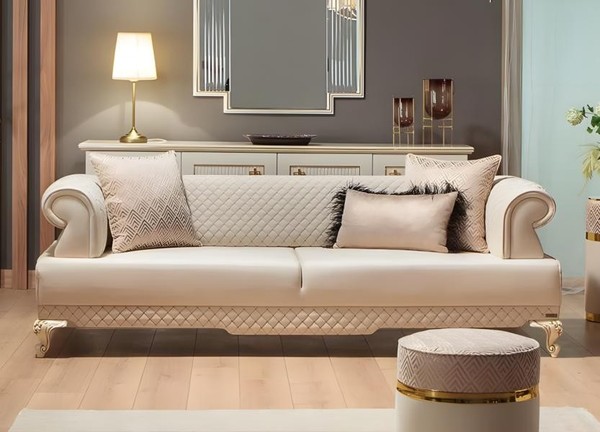 Dreisitzer Sofa 3 Sitzer Couch Stoffsofa Beige Luxus Polstersofa-image