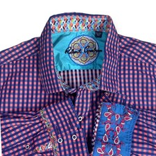 Robert Graham Mens 2XL Gingham Button Up Shirt Embroidered Detail Long Sleeve