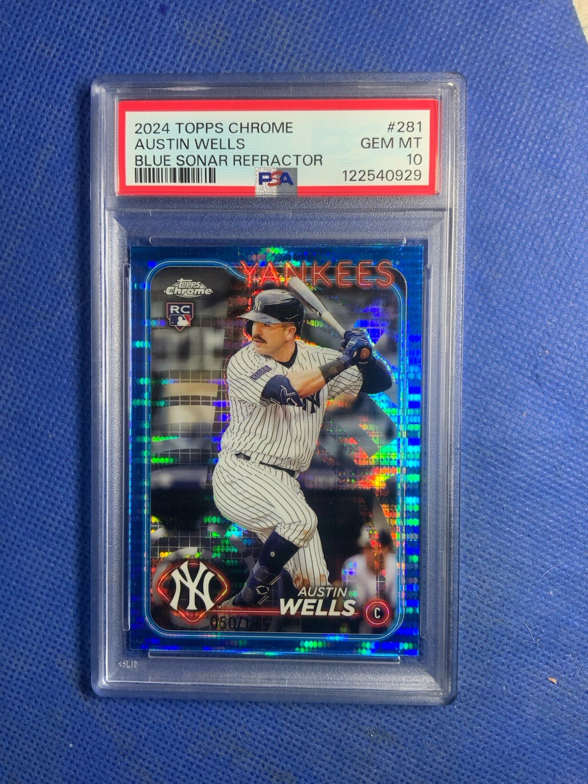 2024 Topps Chrome - Austin Wells #281 Blue Sonar Refractor /125 (RC) PSA 10