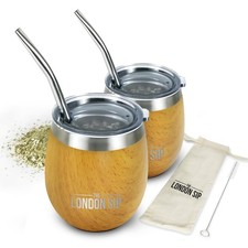 London Sip Yerba Mate Cup and Bombilla Set, Includes 2 Gourds 8 oz each , Sp...