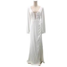 LULU'S S Romance White V-Neck Long Sleeve Maxi Bridal Dress NEW B41